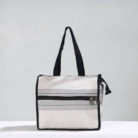 White Handcrafted Jacquard Cotton Hand Bag 14