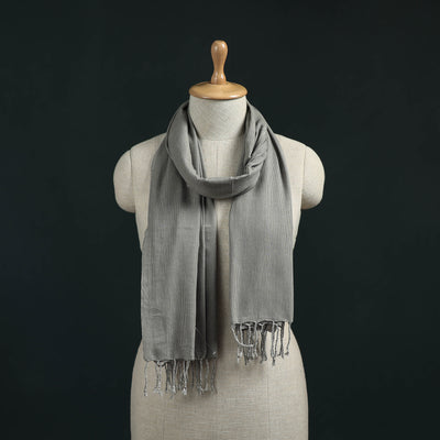 Grey - Mangalagiri Handloom Cotton Stole with Tassels 15