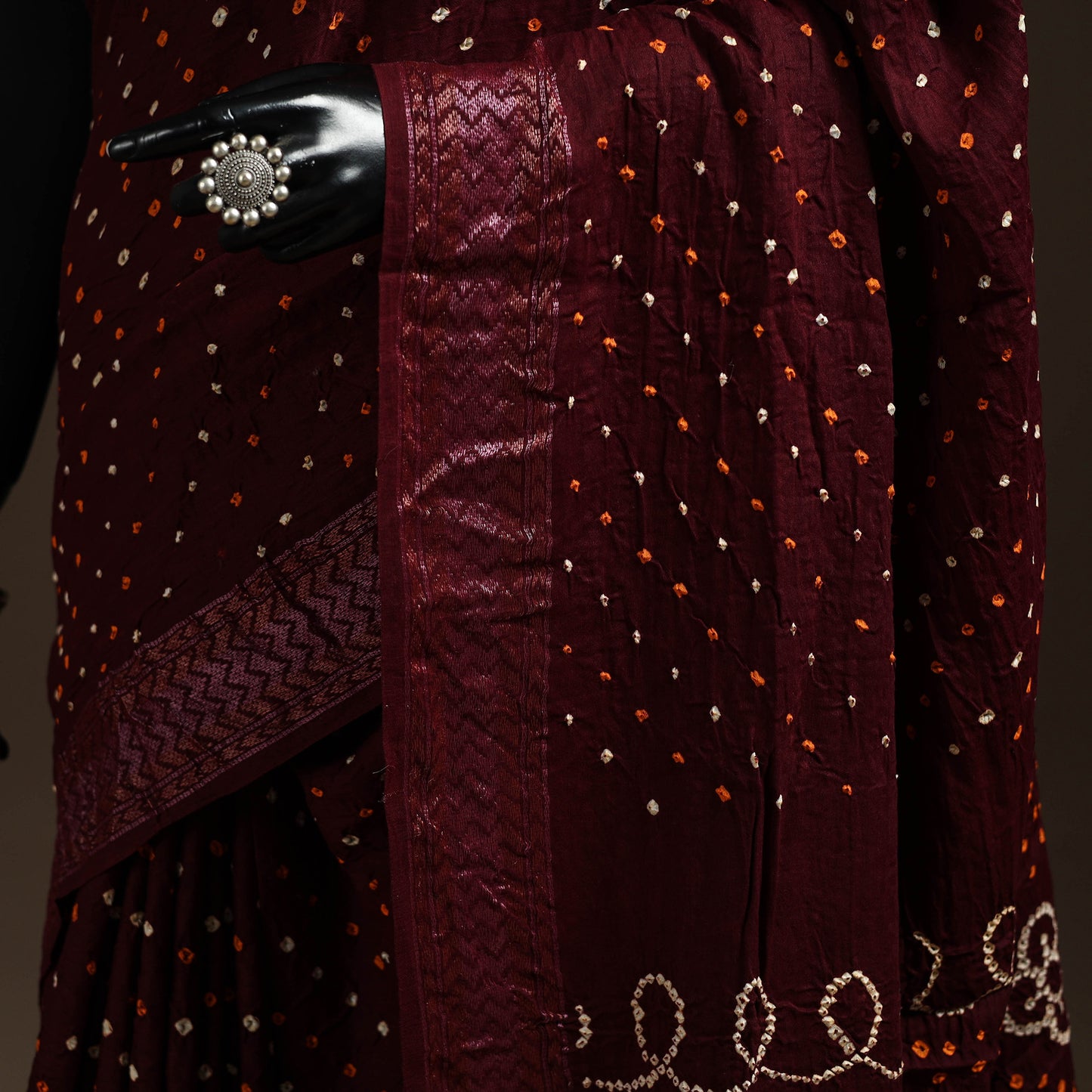 Maroon - Kutch Tie-Dye Cotton Bandhani Saree 01