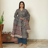 Black - Pedana Kalamkari Block Printed Cotton Kurta with Palazzo & Dupatta Set 12