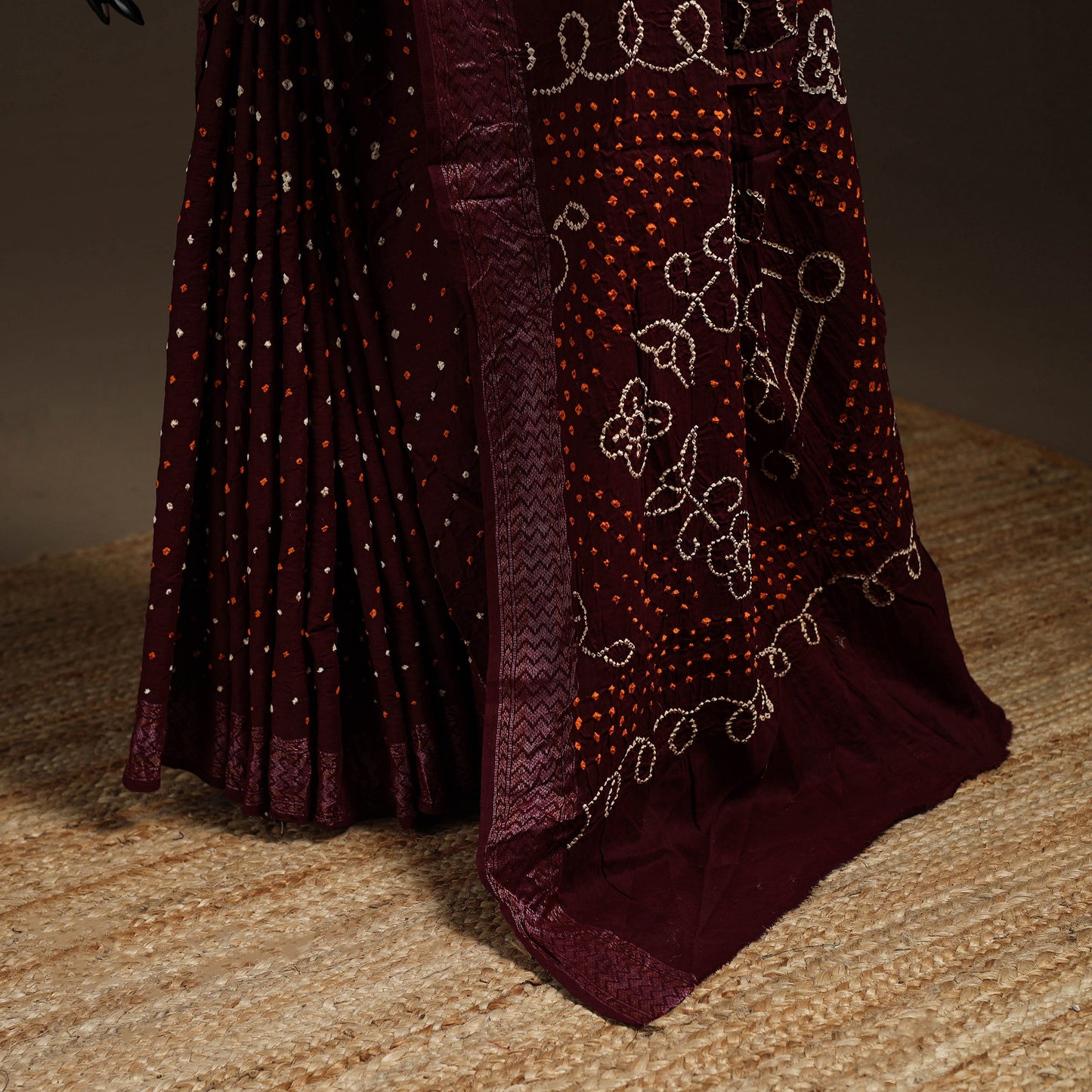 Maroon - Kutch Tie-Dye Cotton Bandhani Saree 01