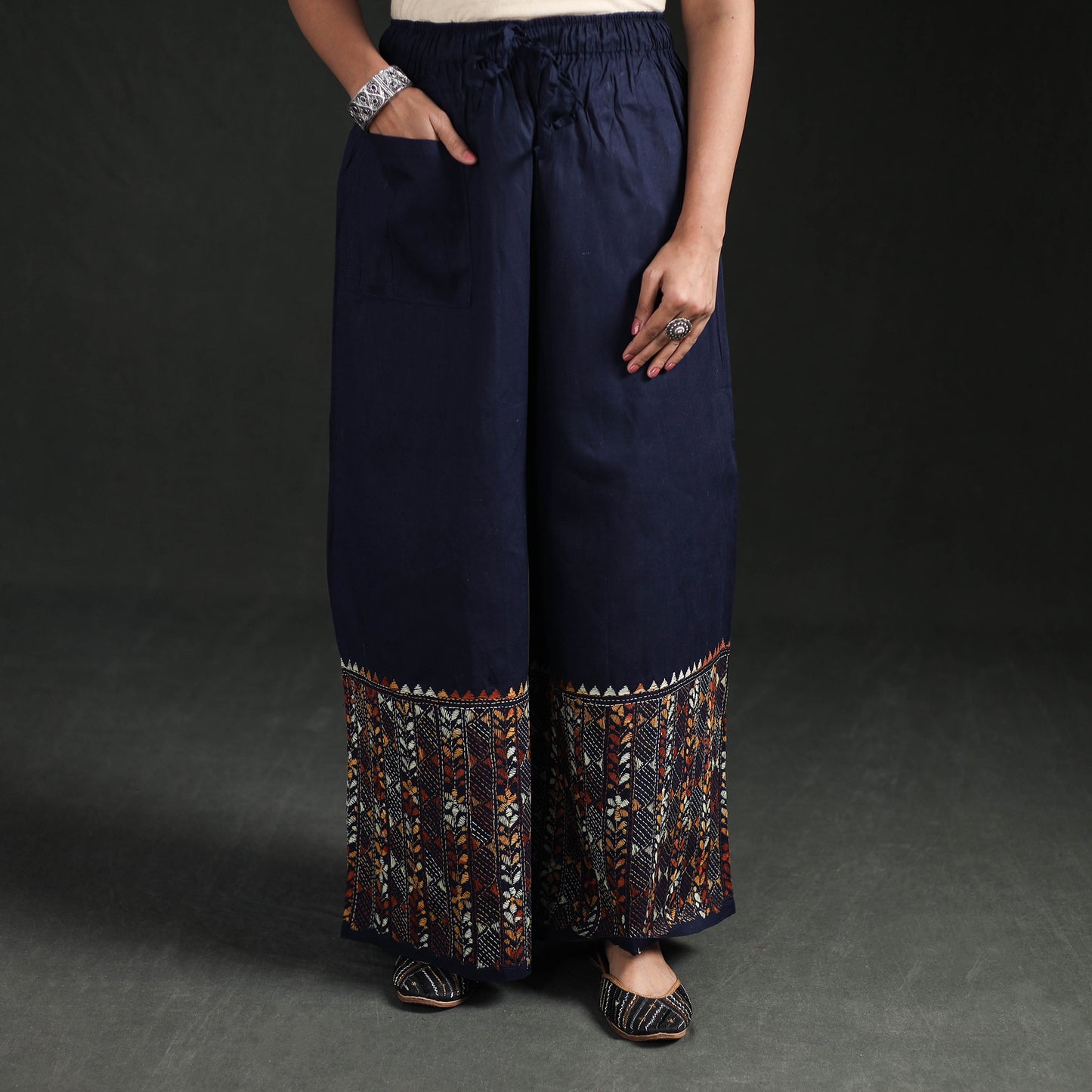 Bengal Kantha Hand Embroidered Cotton Palazzo 06