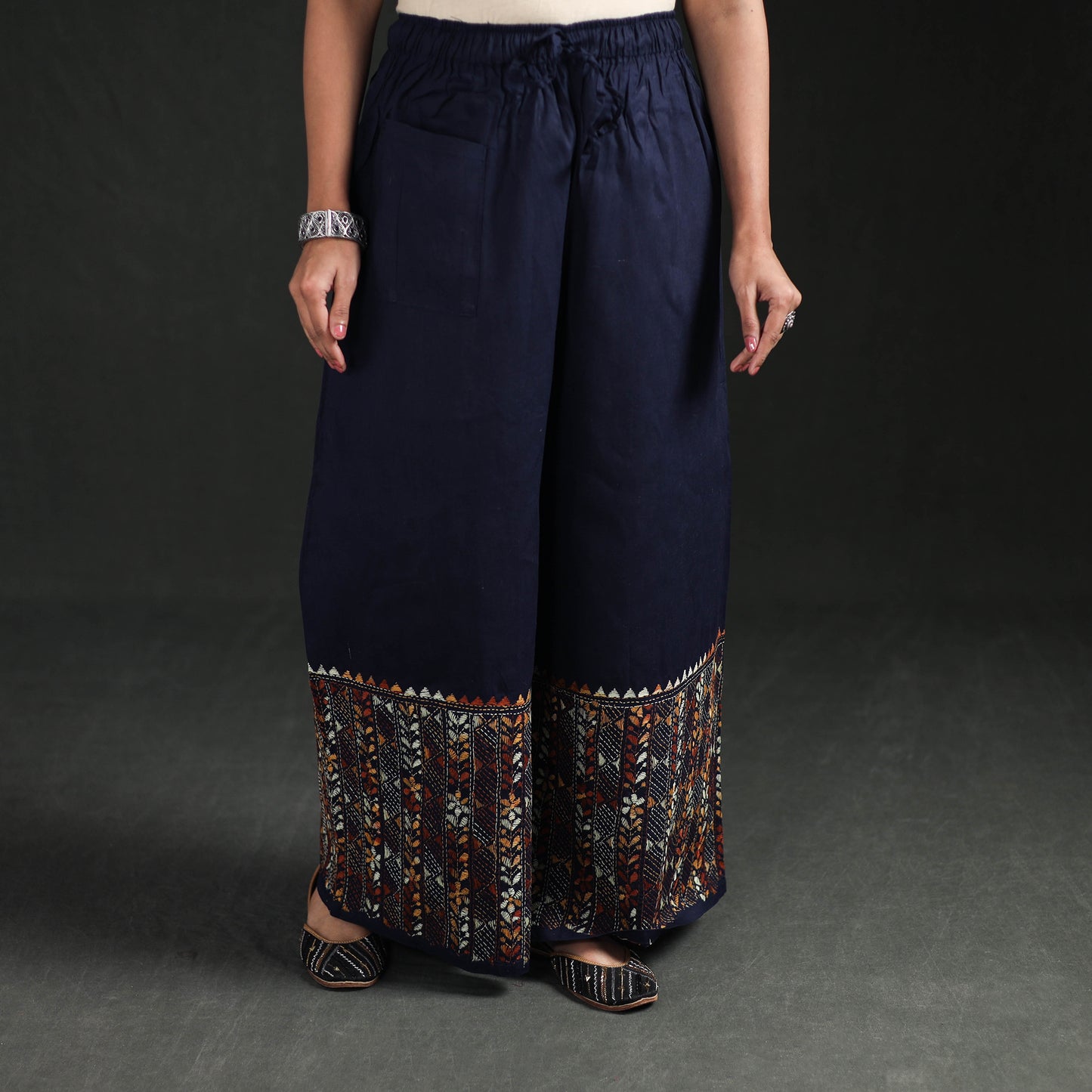Bengal Kantha Hand Embroidered Cotton Palazzo 06