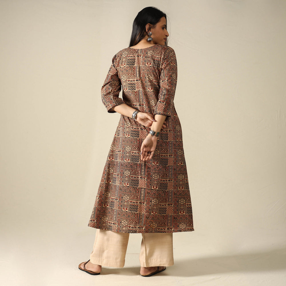 Brown - Ajrakh Block Printed Cotton Long Kurta