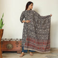 Black - Pedana Kalamkari Block Printed Cotton Kurta with Palazzo & Dupatta Set 10
