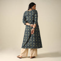 Blue - Ajrakh Block Printed Cotton Long Kurta