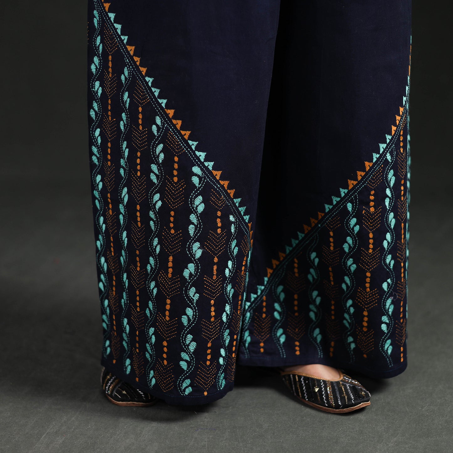 Bengal Kantha Hand Embroidered Cotton Palazzo 07