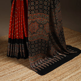 Orange - Block Printed Ajrakh Modal Silk Bandhani Saree 07
