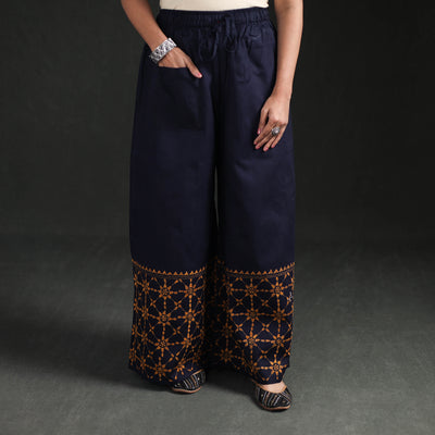 Bengal Kantha Hand Embroidered Cotton Palazzo 09