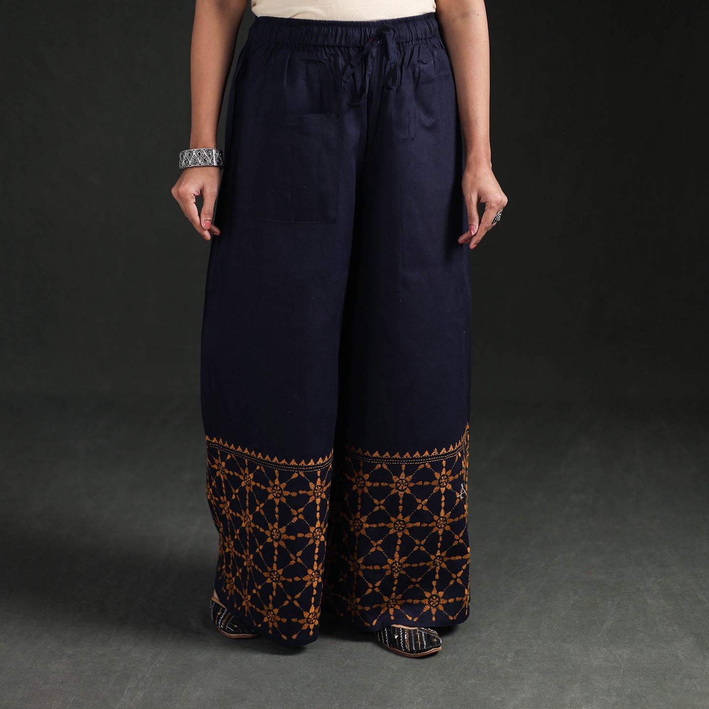 Bengal Kantha Hand Embroidered Cotton Palazzo 09