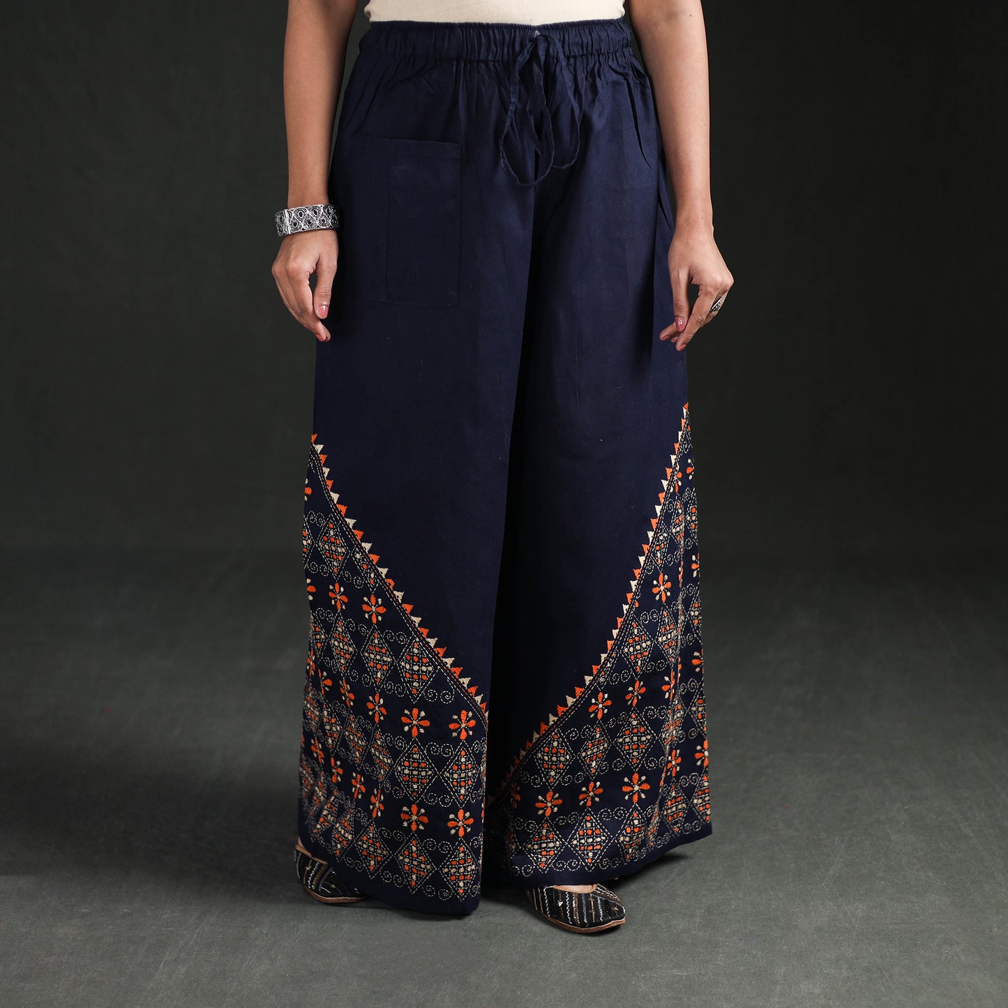 Bengal Kantha Hand Embroidered Cotton Palazzo 10