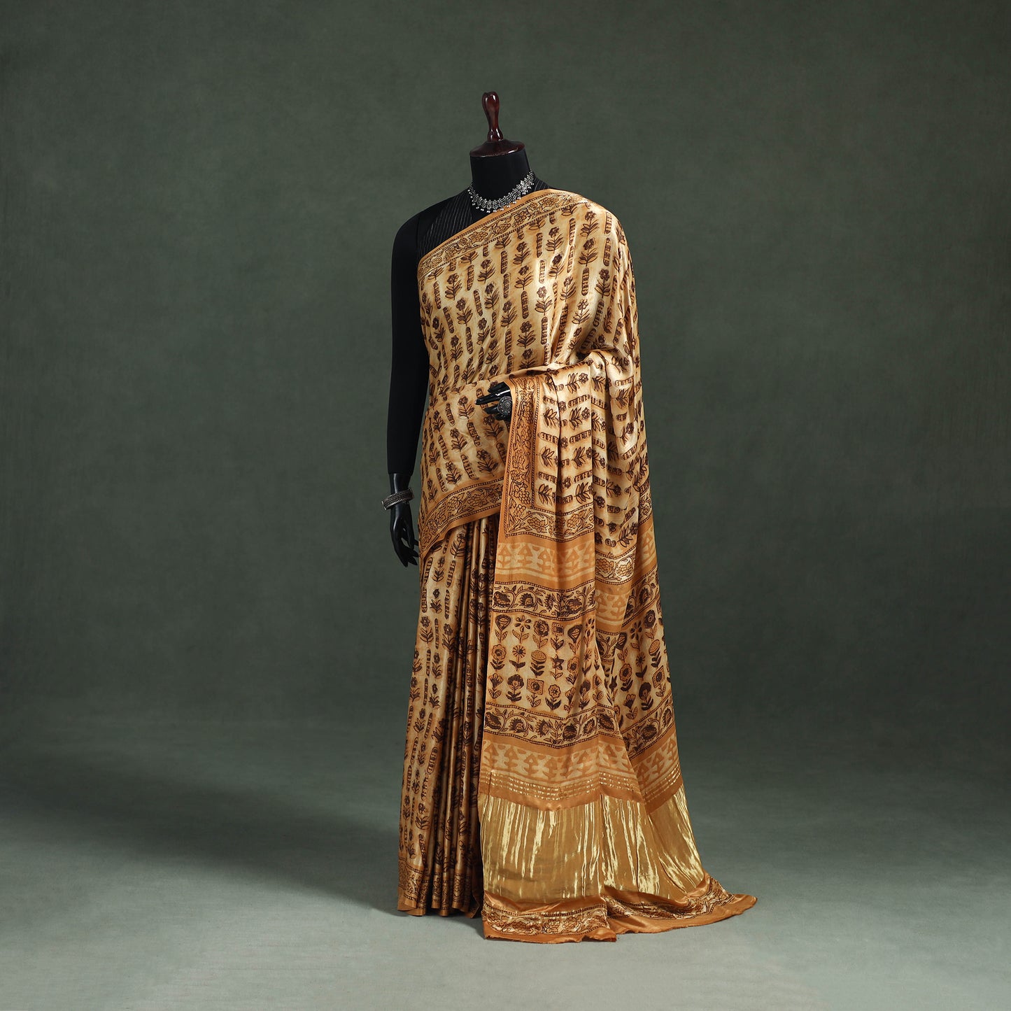 Bagru Hand Block Print Natural Dyed Modal Silk Saree 23