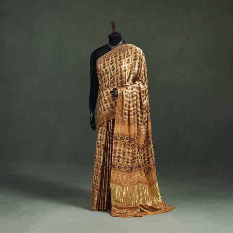 Yellow - Bagru Hand Block Print Natural Dyed Modal Silk Saree 23