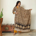 Brown - Pedana Kalamkari Block Printed Cotton Kurta with Palazzo & Dupatta Set 07