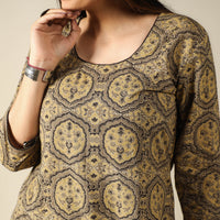 Brown - Ajrakh Block Printed Cotton A-Line Long Kurta