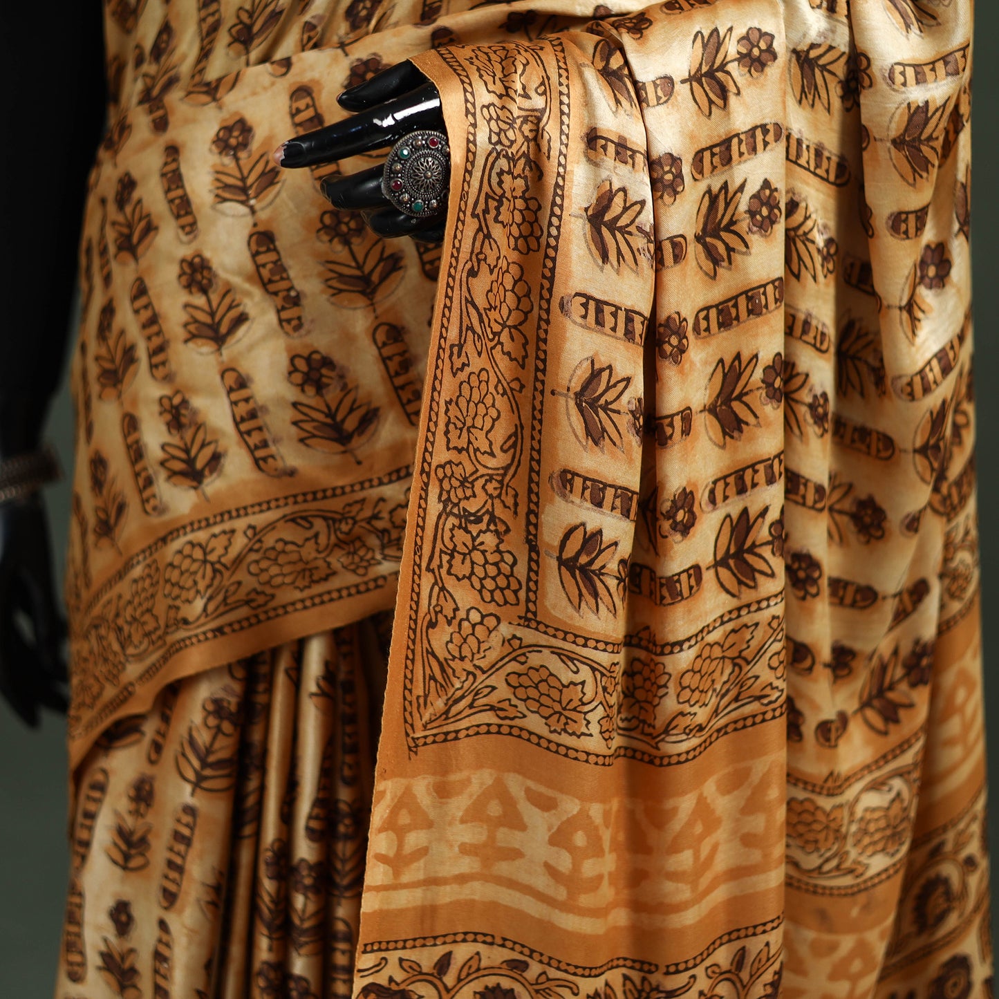 Bagru Hand Block Print Natural Dyed Modal Silk Saree 23