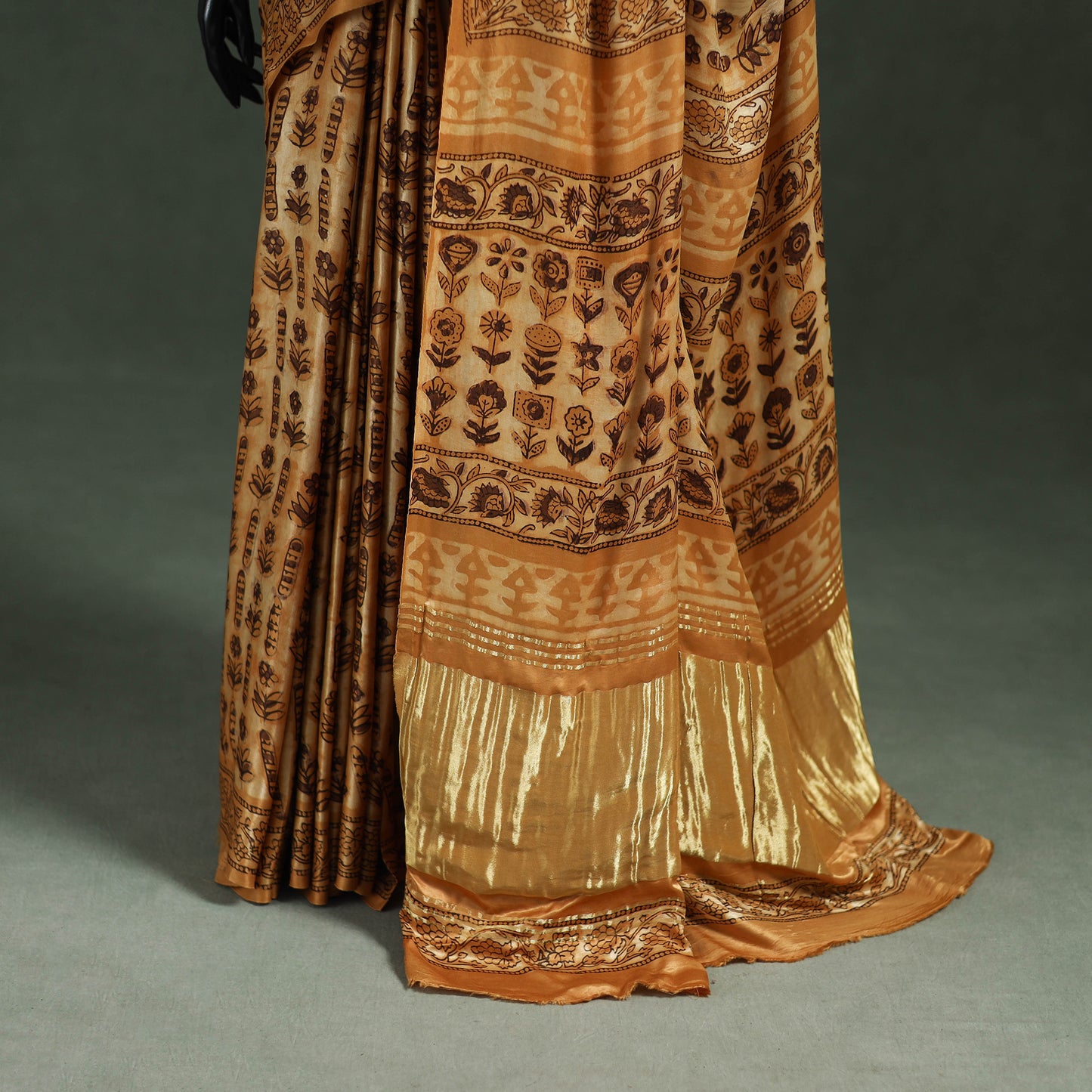Bagru Hand Block Print Natural Dyed Modal Silk Saree 23