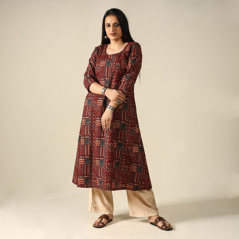 Red - Ajrakh Block Printed Cotton Long Kurta