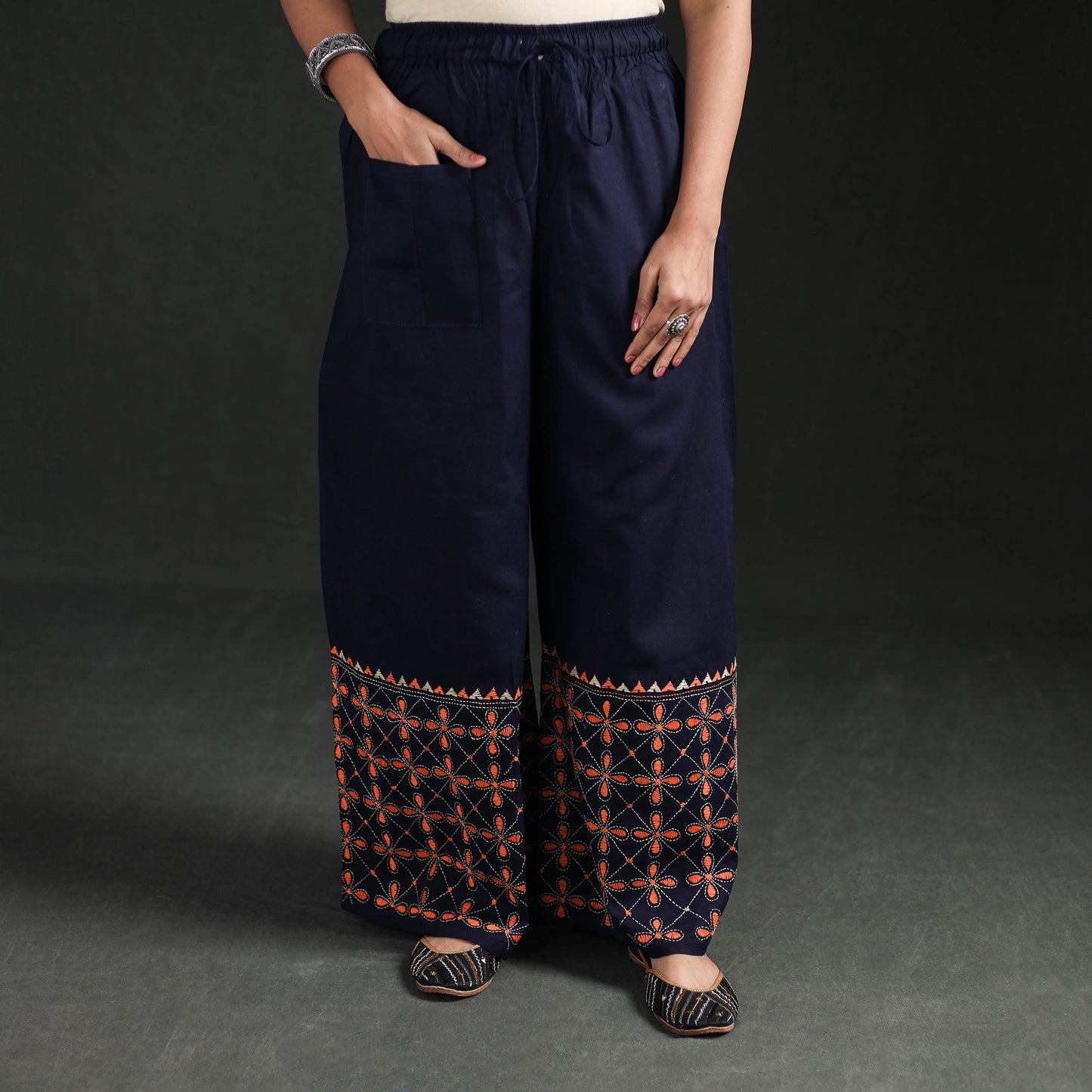Bengal Kantha Hand Embroidered Cotton Palazzo 11