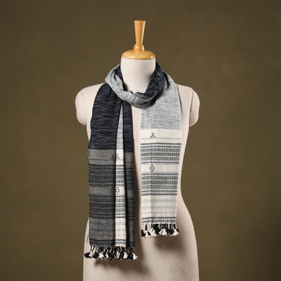 Blue - handwoven kala cotton kutch bhujodi stole 19