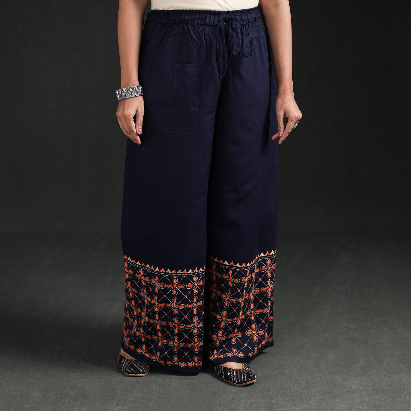 Bengal Kantha Hand Embroidered Cotton Palazzo 11