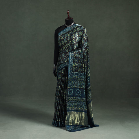 Bagru Hand Block Print Natural Dyed Modal Silk Saree 24