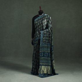 Bagru Hand Block Print Natural Dyed Modal Silk Saree 24