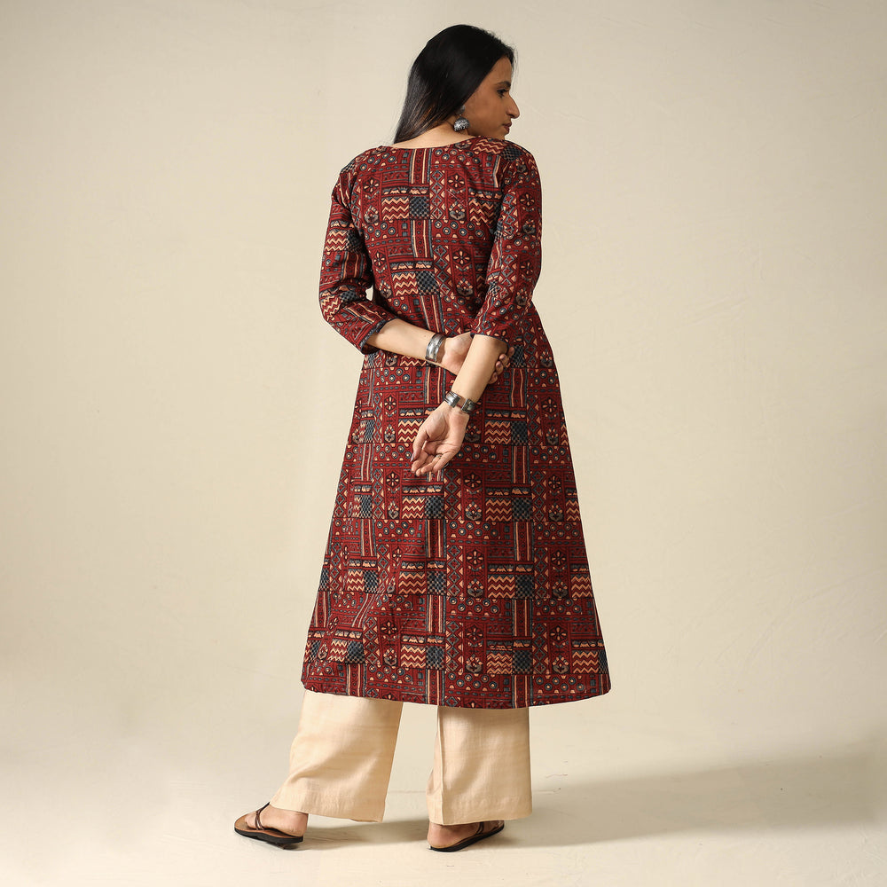 Red - Ajrakh Block Printed Cotton Long Kurta