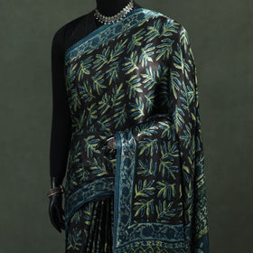 Bagru Hand Block Print Natural Dyed Modal Silk Saree 24