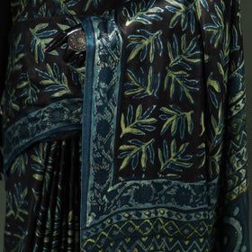 Bagru Hand Block Print Natural Dyed Modal Silk Saree 24