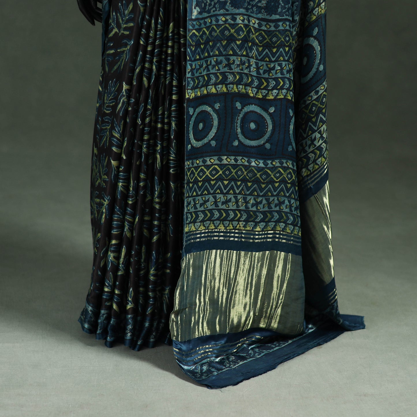 Bagru Hand Block Print Natural Dyed Modal Silk Saree 24