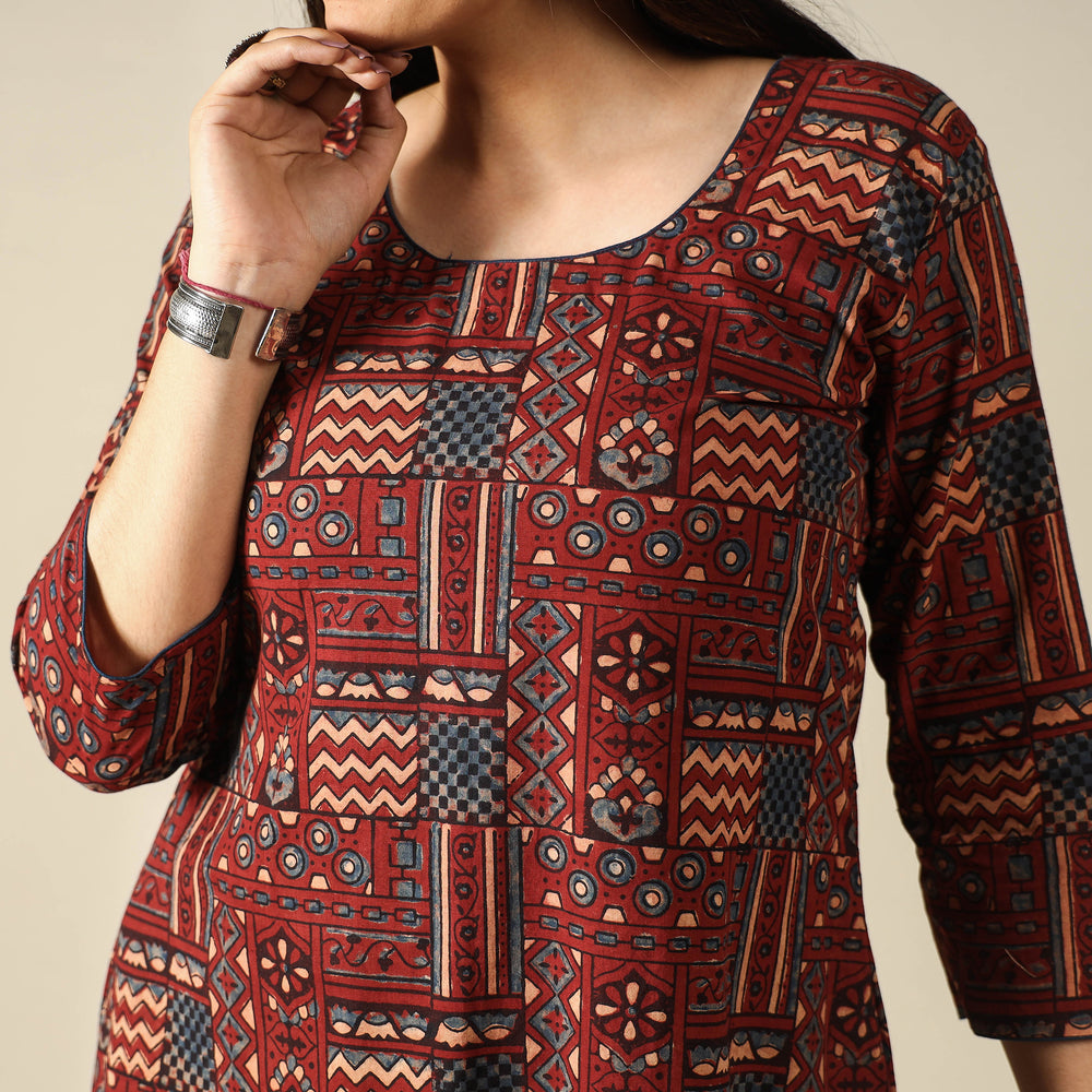 Red - Ajrakh Block Printed Cotton Long Kurta