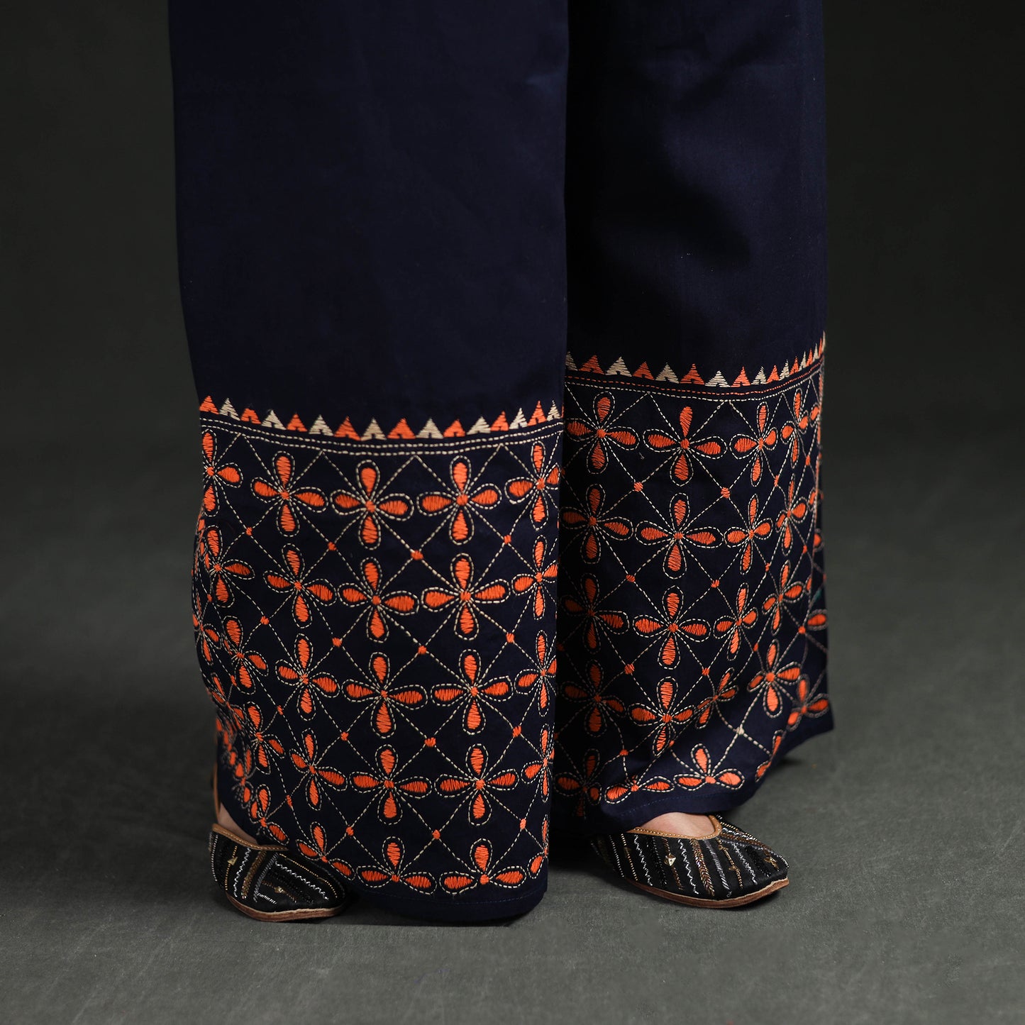 Bengal Kantha Hand Embroidered Cotton Palazzo 11