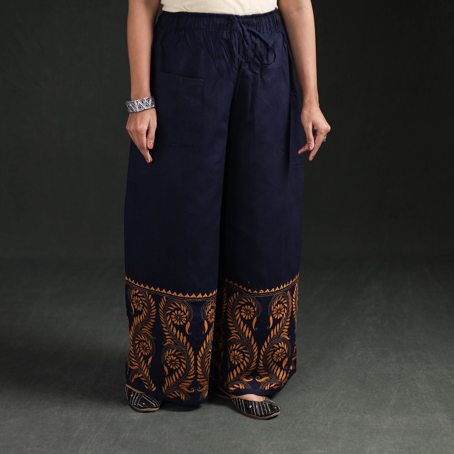 Bengal Kantha Hand Embroidered Cotton Palazzo 12