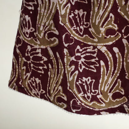 Dark Brown - Hand Batik Printed Cotton A-Line Kurta with Lace Work