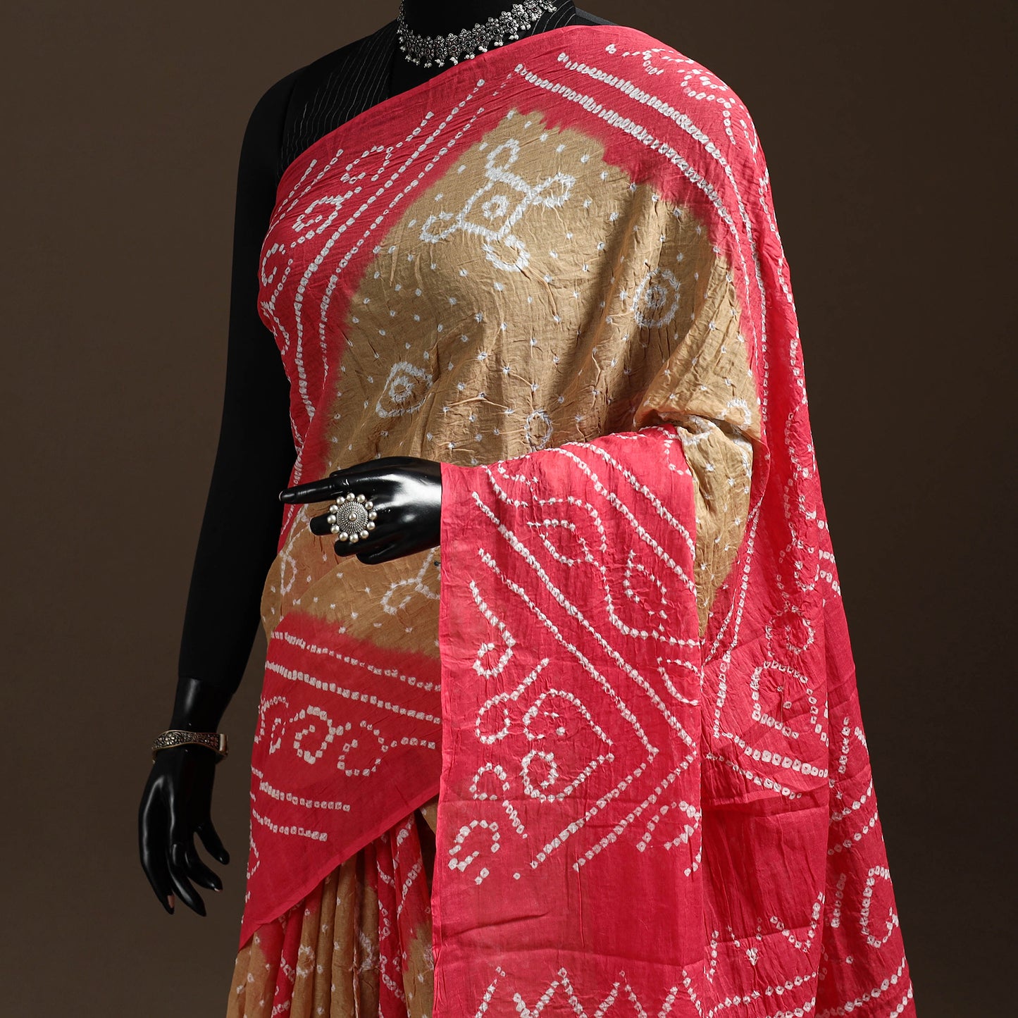 Pink - Kutch Tie-Dye Cotton Bandhani Saree with Blouse 08