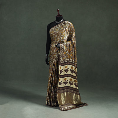 Bagru Hand Block Print Natural Dyed Modal Silk Saree 25