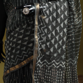 Black - Batik Hand Block Print Kota Doria Cotton Saree 46