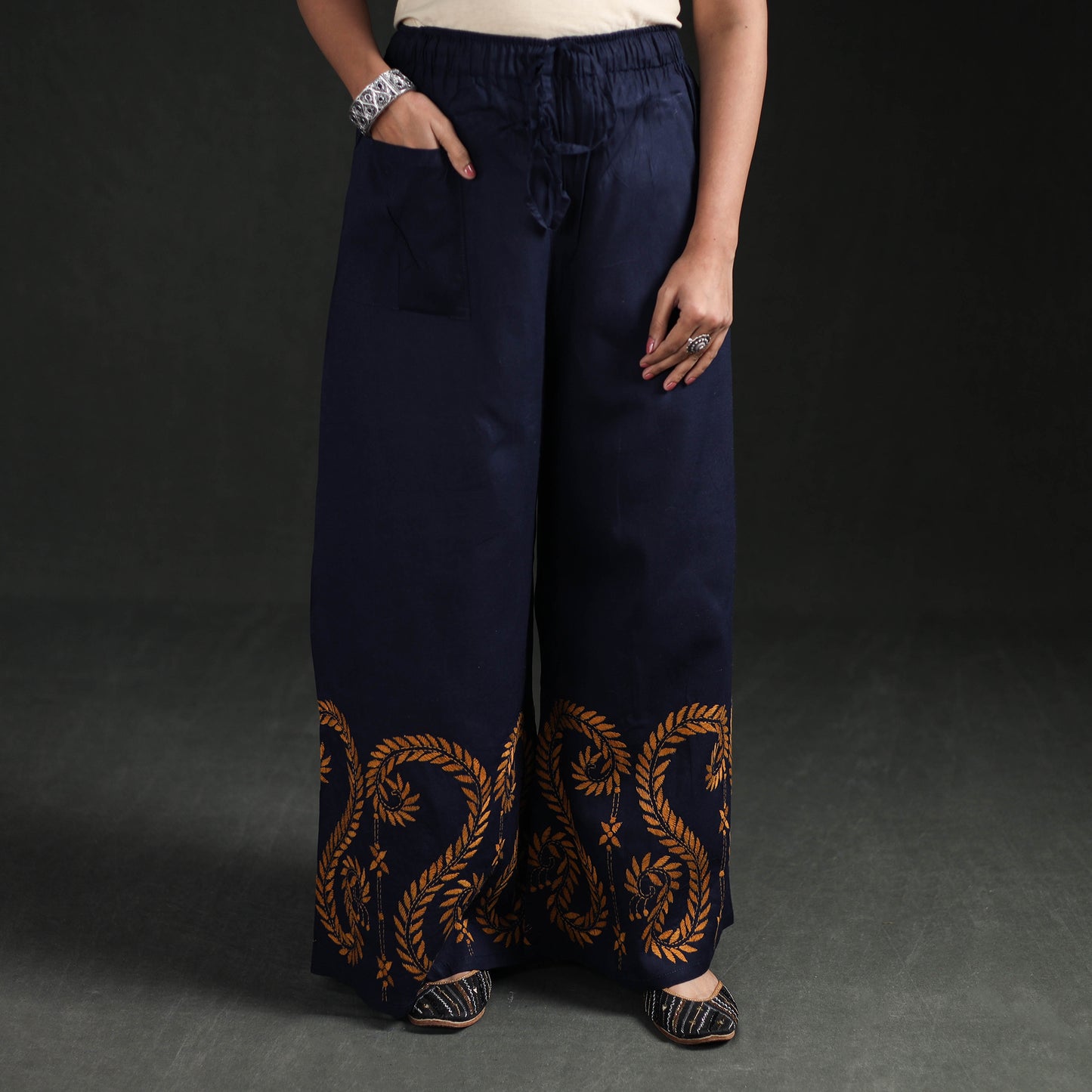 Bengal Kantha Hand Embroidered Cotton Palazzo 13