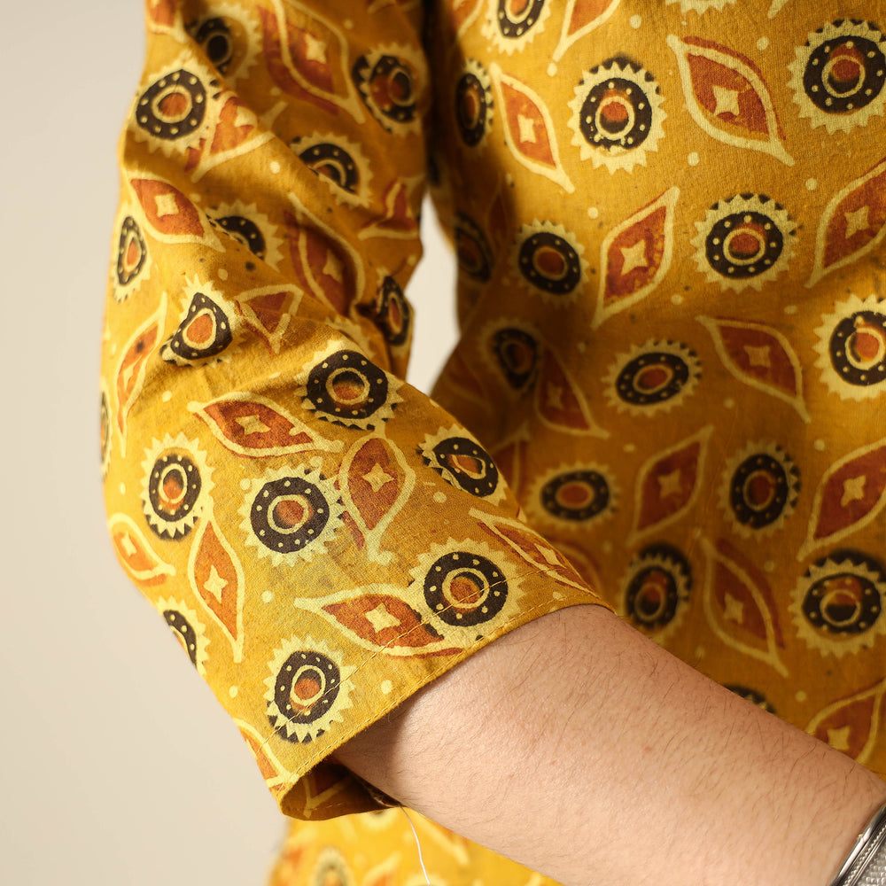 Yellow - Ajrakh Block Printed Cotton Long Kurta