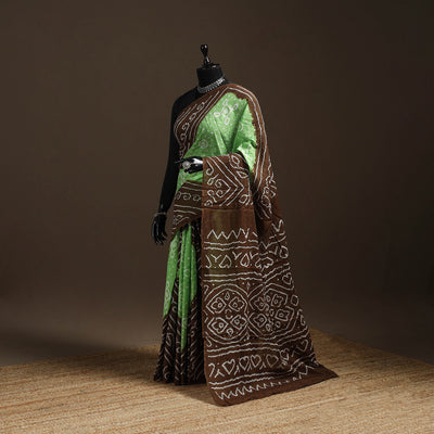 Green - Kutch Tie-Dye Cotton Bandhani Saree with Blouse Piece 09