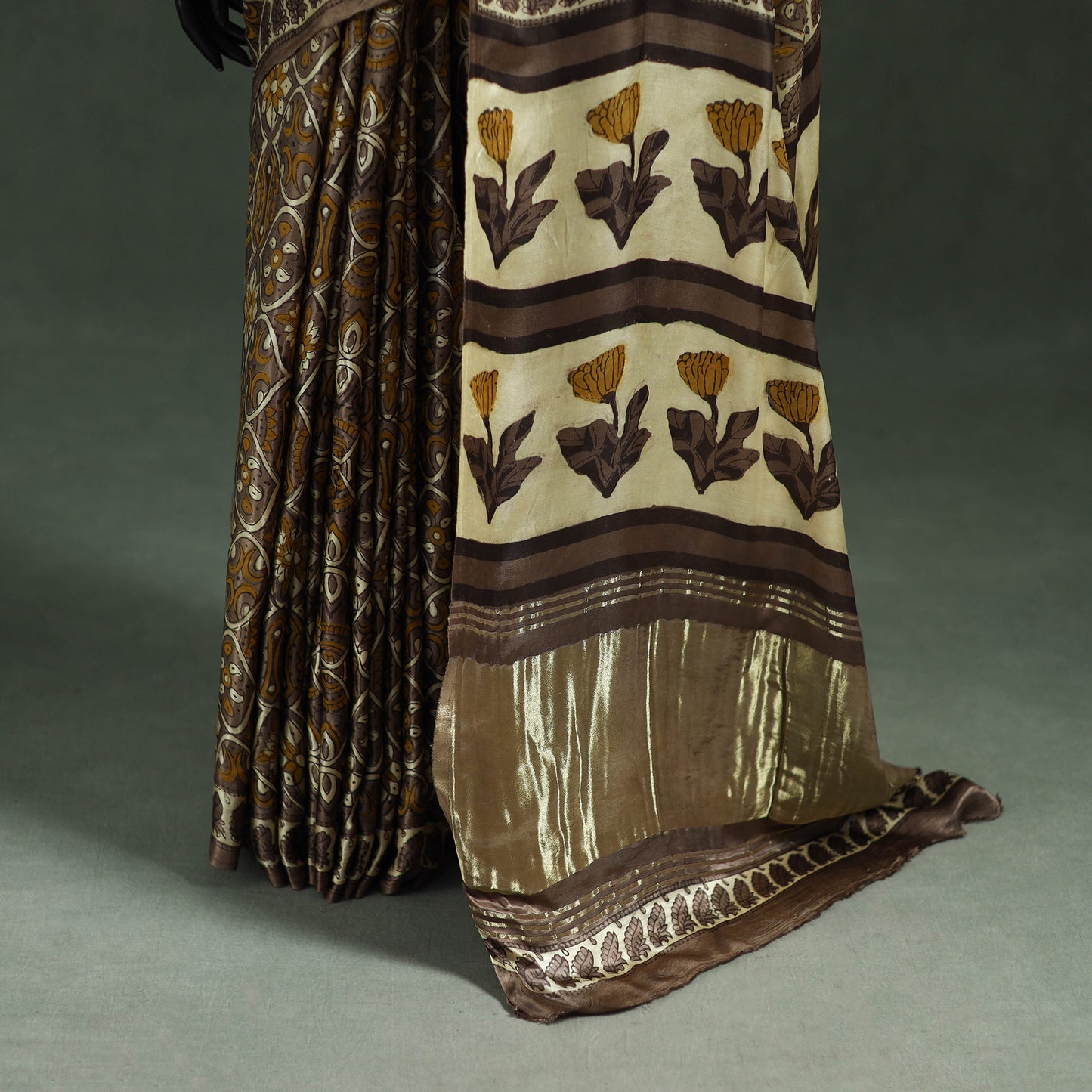 Bagru Hand Block Print Natural Dyed Modal Silk Saree 25