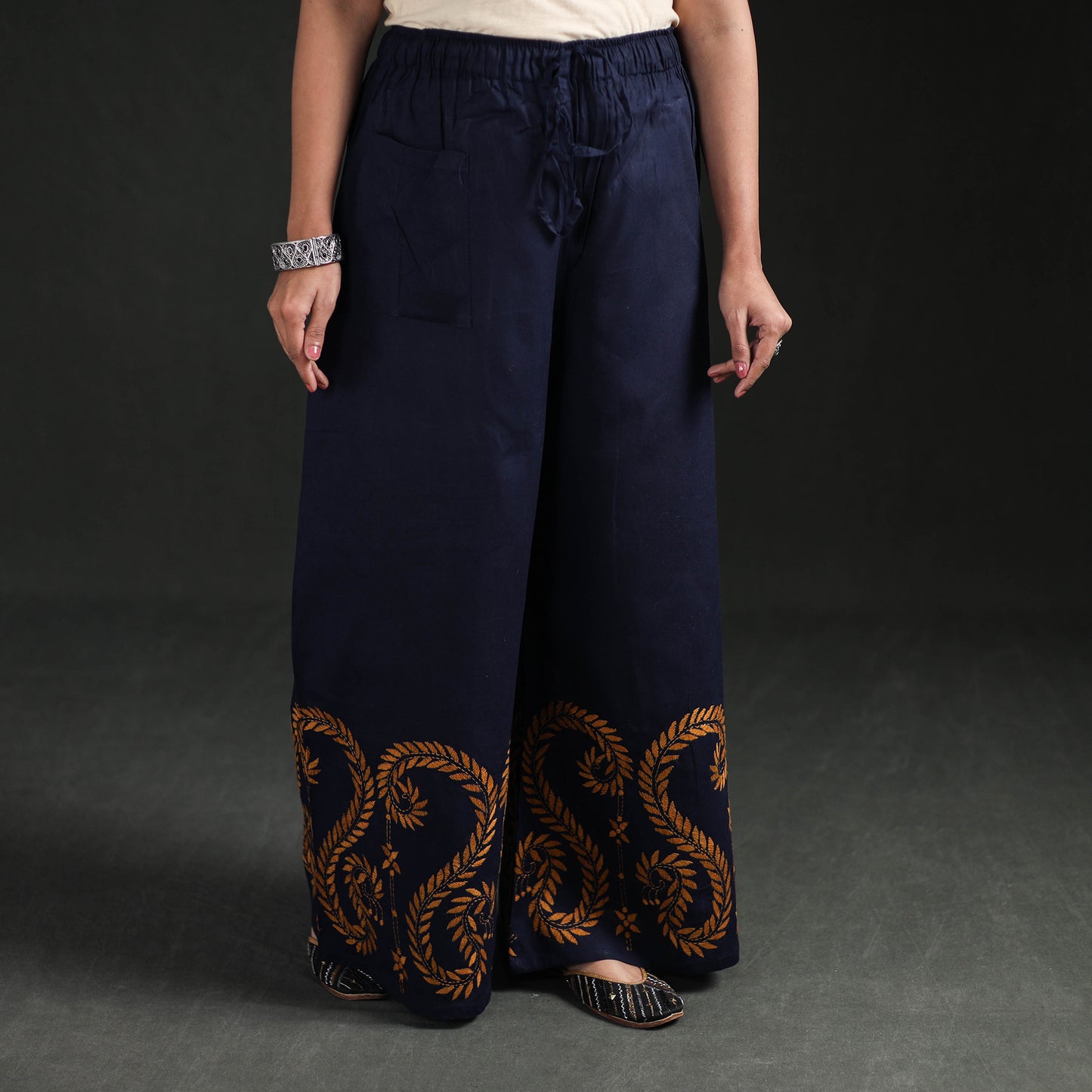 Bengal Kantha Hand Embroidered Cotton Palazzo 13