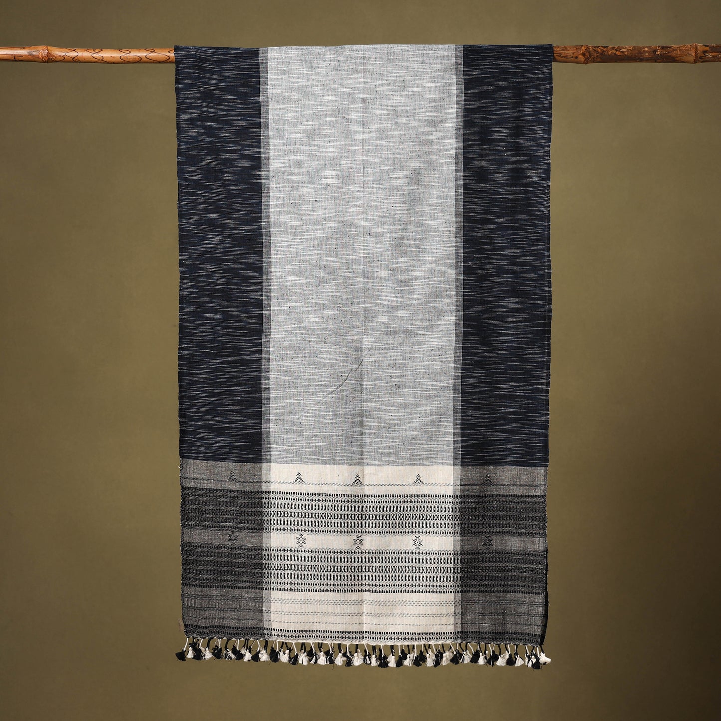 Blue - handwoven kala cotton kutch bhujodi stole 19