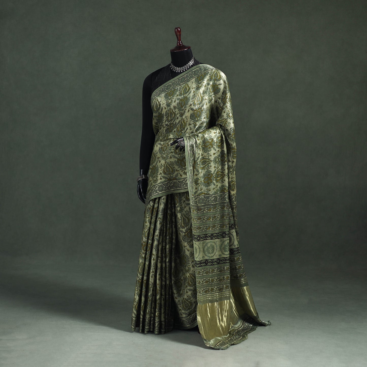 Bagru Hand Block Print Natural Dyed Modal Silk Saree 22