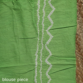 Green - Kutch Tie-Dye Cotton Bandhani Saree with Blouse Piece 09