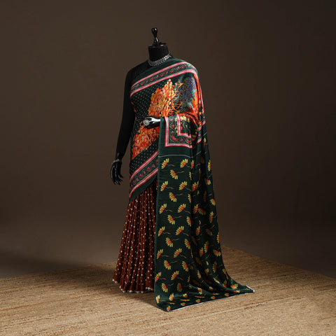 Orange - Kutch Tie-Dye Modal Silk Pichwai Printing Bandhani Saree 10