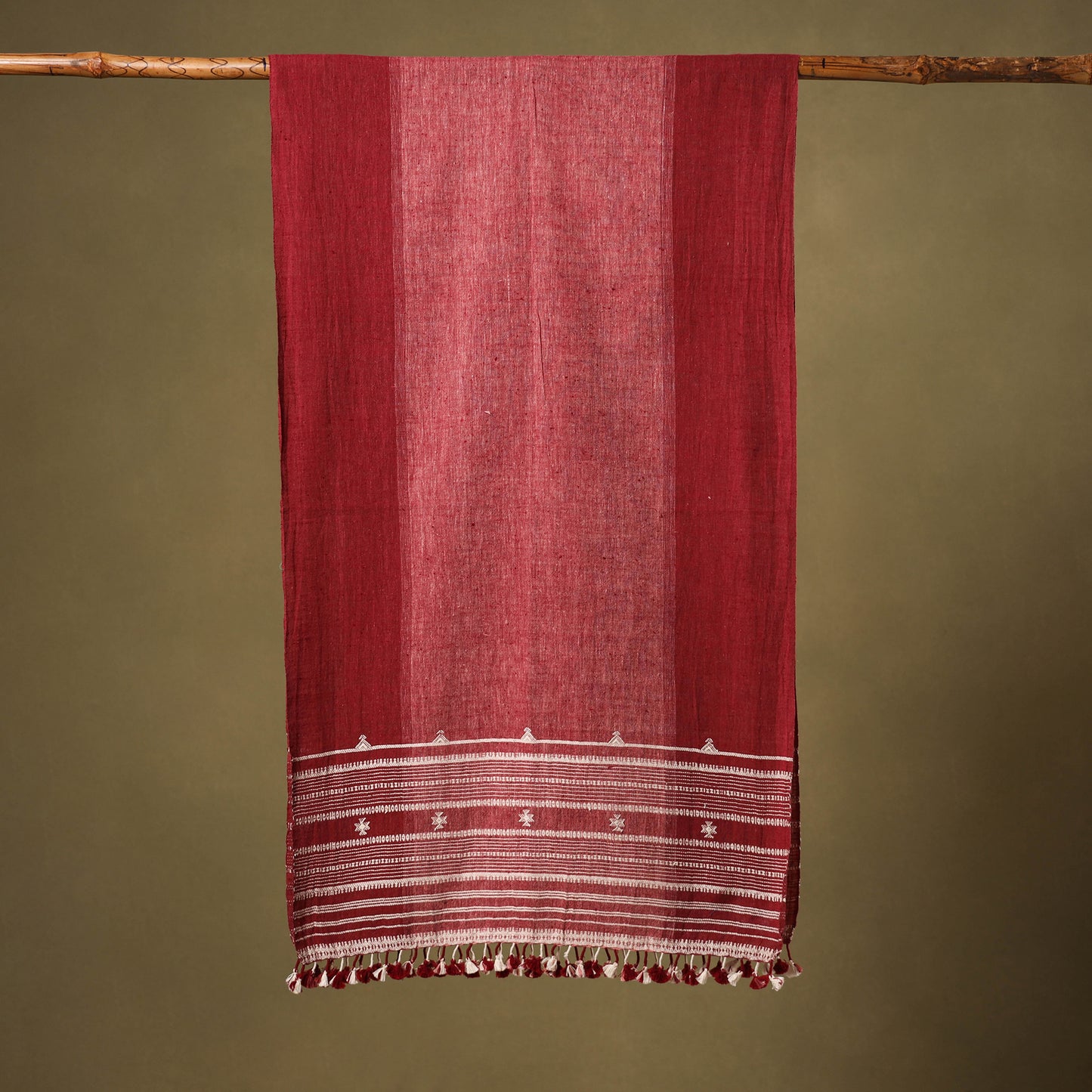 Red - handwoven kala cotton kutch bhujodi stole 17