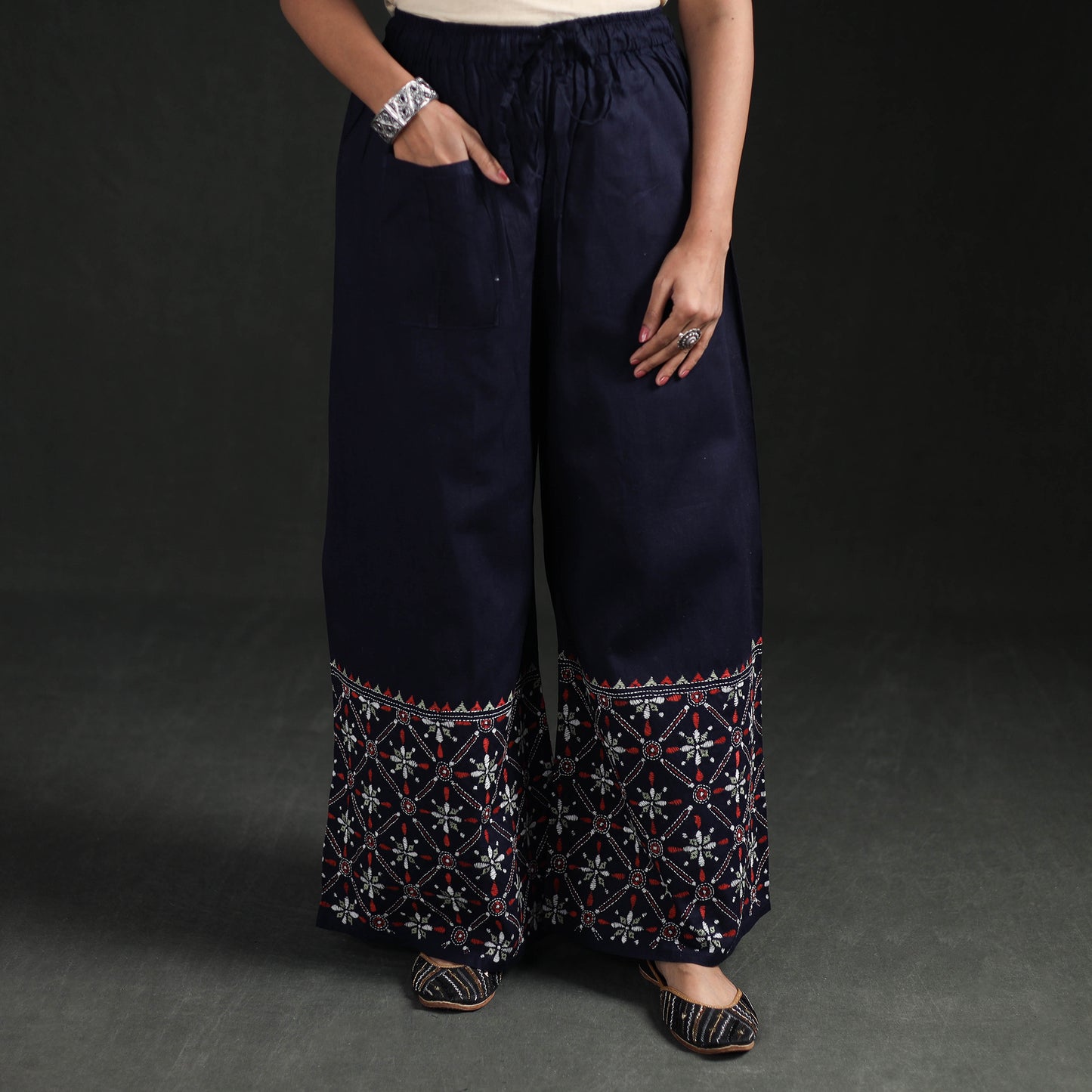 Bengal Kantha Hand Embroidered Cotton Palazzo 14