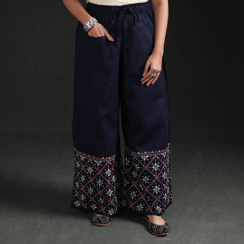 Bengal Kantha Hand Embroidered Cotton Palazzo 14